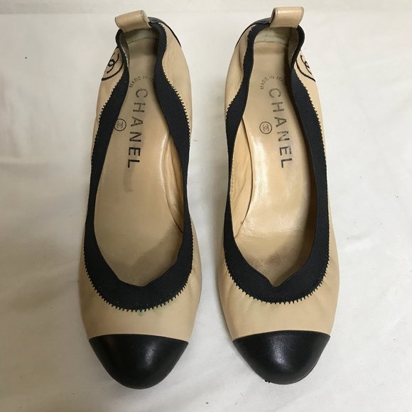 Chanel Spirit Sz 36 Soft Leather 2 Tone Cap Toe Interlocking CC Logo 3..25”Heel - Picture 2 of 16
